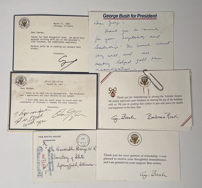 Signed Letters and Presidential Thank Yous from George H.W. Bush, George W. Bush, and Dan Quayle to Illinois Governor George Ryan