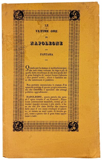 Pistoia: Tipografia Cino, 1843. Very Good. Pistoia: Tipografia Cino, 1843. First Edition. Octavo (19...