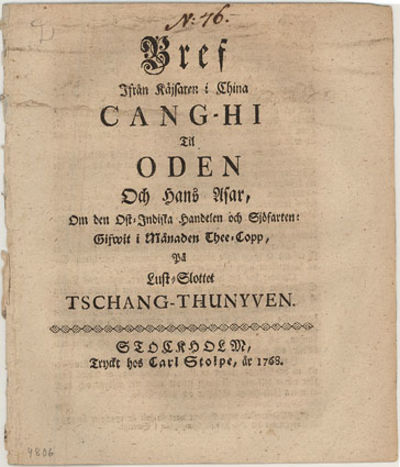 Bref ifrån käjsaren i China Cang-Hi til Oden och…
