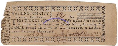 A Lottery Ticket To Fund The Washington City Canal Signed By Daniel Carroll