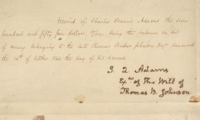John Quincy Adams Manages the Estate of His Brother-in-Law, Thomas B. Johnson