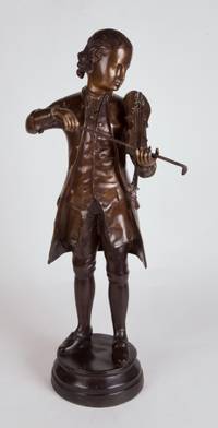 Bronze statue of Mozart holding a violin and bow. 20th century