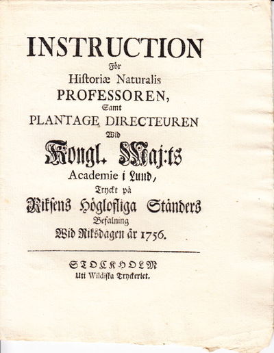 Instruction för historiae naturalis professoren,…