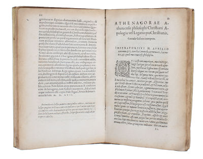 [Apologia peri Christianon ] ; Athenagoru Athenaiu philosophu Christianu apologia peri Christianon (Greek). Athenagorae Athenie[n]sis philosophi Christiani apologia pro Christianis, ad imperatores Antonionum & Commodum. Ejusdem, De resurrectione mortu... - [THE FIRST PHILOSOPHICAL DEFENCE OF CHRISTIANITY] (photo 2)