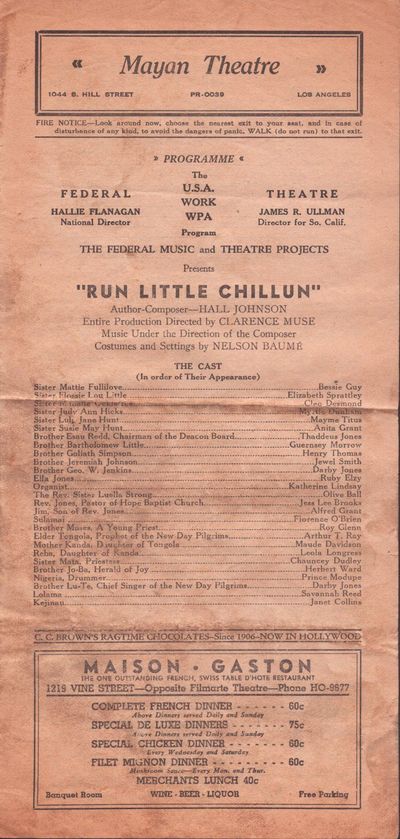 Playbill for Run Little Chillun at the Mayan Theatre, Los Angeles