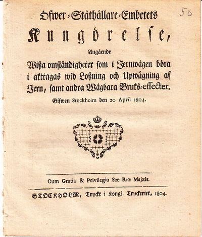 Öfwer-Ståthållare-Embetets Kungörelse, Angående…