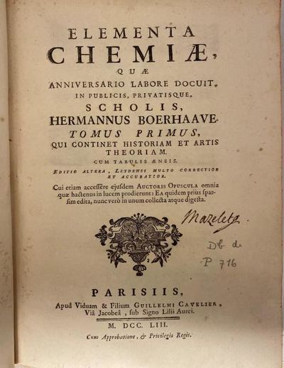 Elementa chemiae, quae anniversario labore docuit, in publicis, privatisque, scholis. 1 only (of 2). (photo 2)