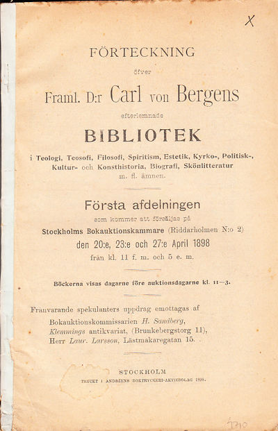 Förteckning öfver framl. d:r Carl von Bergens…