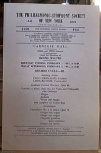 The Philharmonic-Symphony Society of New York; Carnegie Hall Program 1950-1951 (Bruno Walter...