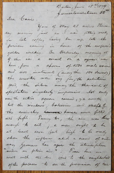 Autograph Letter Signed. Berlin, Germany, June 15, 1879To his sister, Mrs. J.E. Leaycroft, New York City.