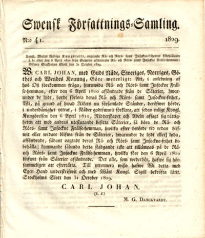 Swensk författnings-samling N:o 41 1829. Kongl.…