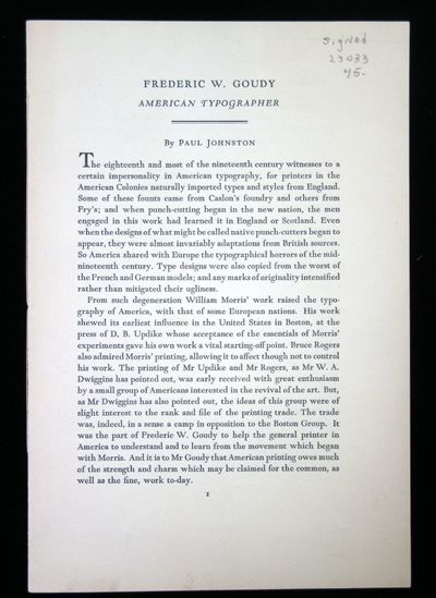 Frederic W Goudy: American Typographer