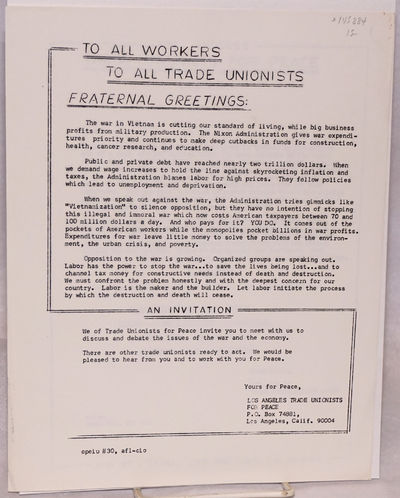 To all workers, to all trade unionists: fraternal greetings [handbill]