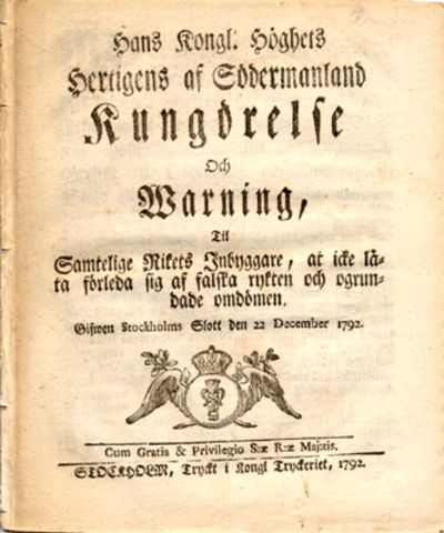 Hans Kongl. Höghets Hertigens af Södermanland…