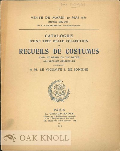 CATALOGUE D'UNE BELLE COLLECTION DE RECUEILS DE COSTUMES XVIIIE ET DÉBUT DE XIX SIÈCLE AQUARELLES ORIGINALES