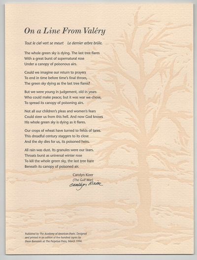 New York: The Academy of American Poets, 1998. First edition. Broadside that measures 9