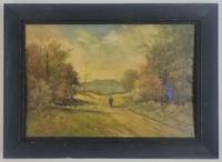 LANDSCAPE WITH TREES, MOUNTAINS AND A MAN WALKING