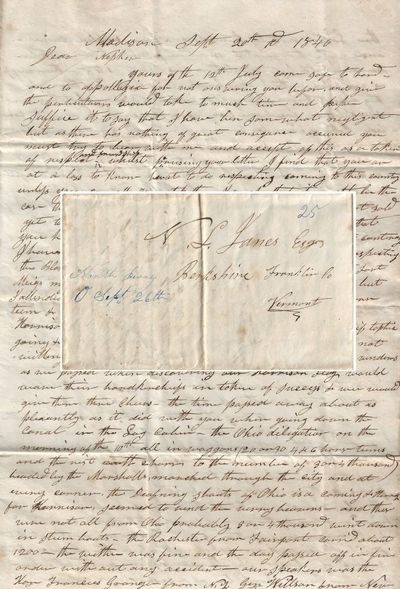1840 – An exceptional political letter describing America’s first major nation-wide campaign rally, which was held in Erie, Pennsylvania for William Henry Harrison, the Whig candidate for president in the 1840 election