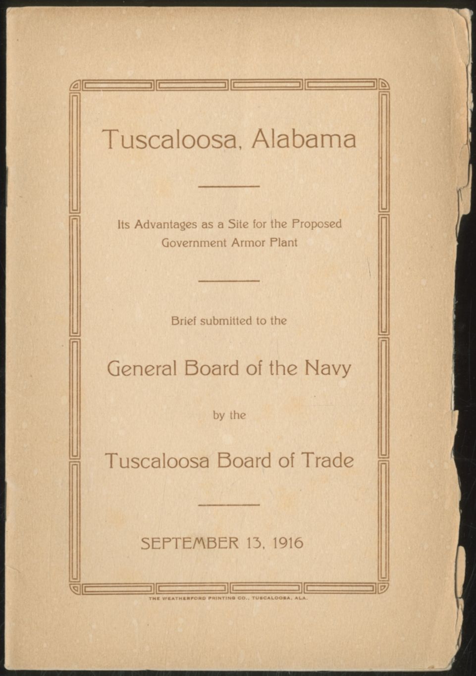 Tuscaloosa, Alabama: Its Advantage as a Site for t