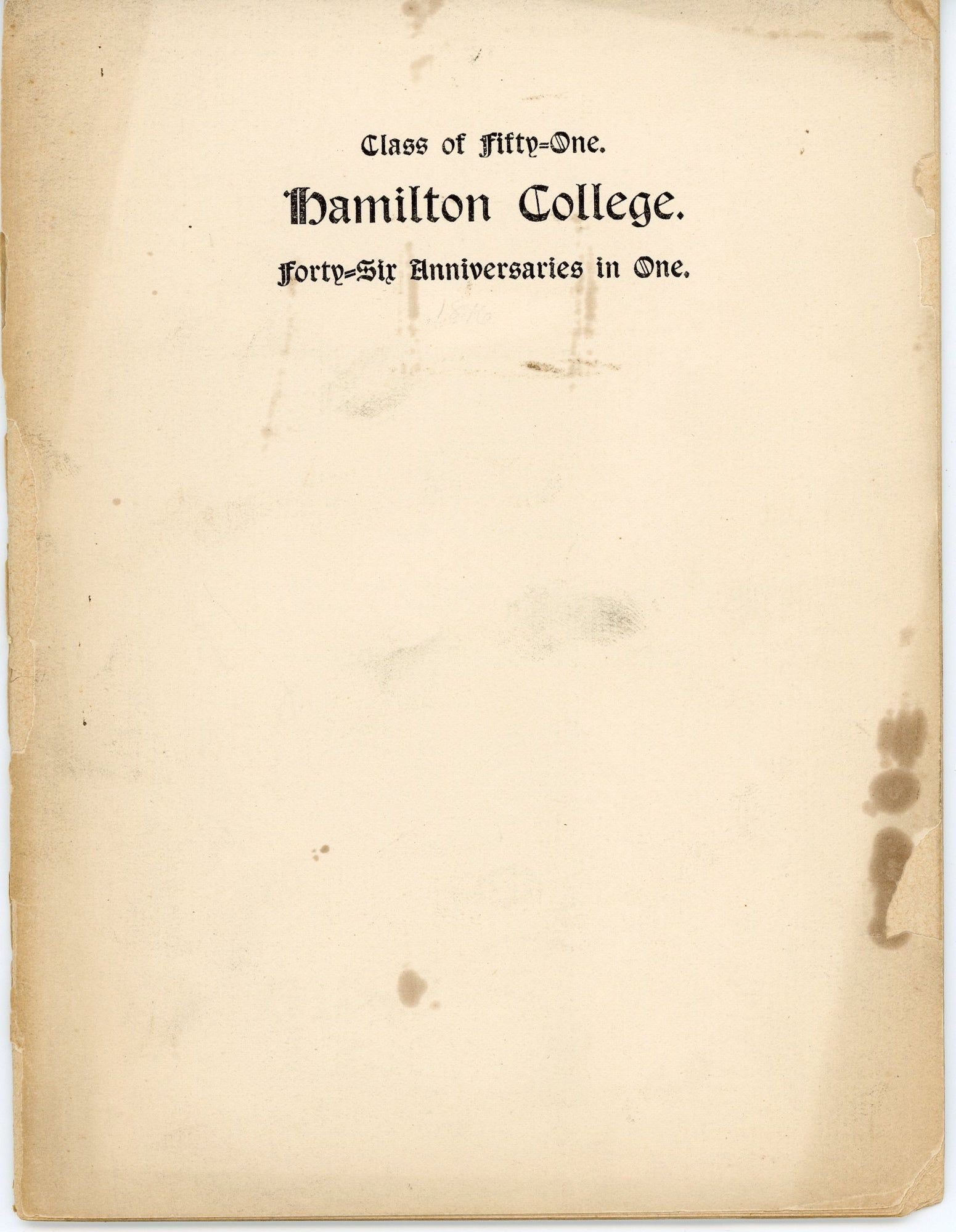 Class of Fifty-One. Hamilton College. Forty-Six An
