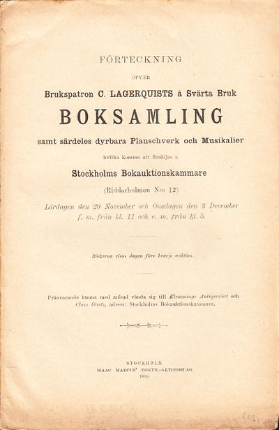 Förteckning öfver Brukspatron C. Lagerquists å…