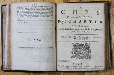 Bound Volume of Eleven Early 18th Century Irish Imprints – Ten Church of Ireland Sermons and A Copy of His Majesty’s Royal Charter for Erecting English Protestant Schools in the Kingdom of Ireland, 1716-1733