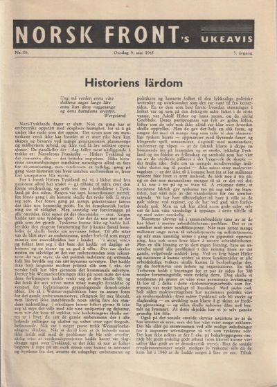 Norsk Front’s ukeavis. Onsdag 9. mai 1945.