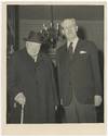An original press photo of Sir Winston S. Churchill and Prime Minister Harold Macmillan at Admiralty House on 8 February 1961