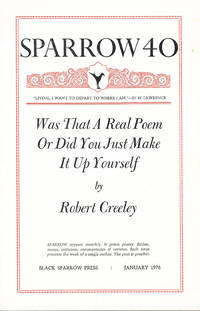 Was That A Real Poem Or Did You Just Make It Up Yourself by Robert Creeley
- First printing
- 1976
- from Passages Bookshop (SKU: 3591)