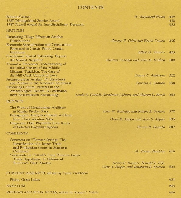 American Antiquity, Journal of the Society for American Archaeology Volume 52, Number 3, July