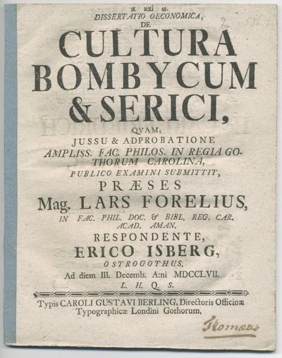 Dissertatio oeconomica, de cultura bombycum &…