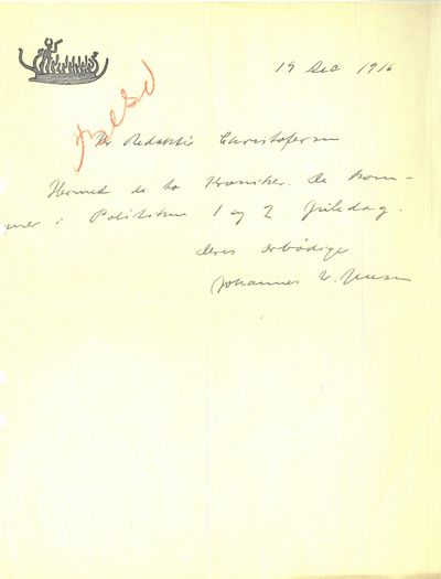 To brev, datert henholdsvis 1. november og 19. desember 1916. Til redaktør Ola Christofersen i Aftenposten. (photo 3)