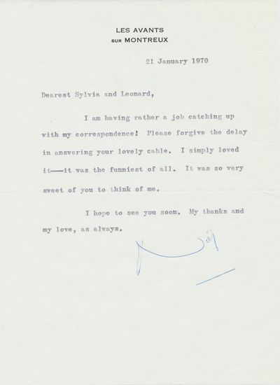 Nol Coward Writes To The Newspaper Columnist Leonard Lyons