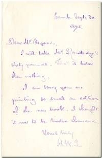 AUTOGRAPH LETTER, SIGNED WITH INITIALS, TO HIS PUBLISHER de Longfellow, Henry W - 1875