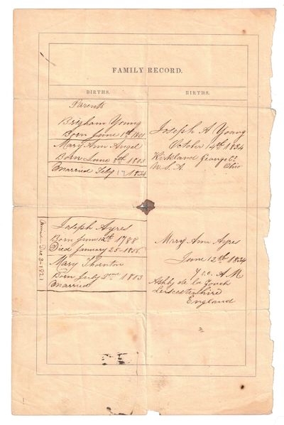 Family Record: Four Pages of Genealogy Relating to Joseph Angell Young