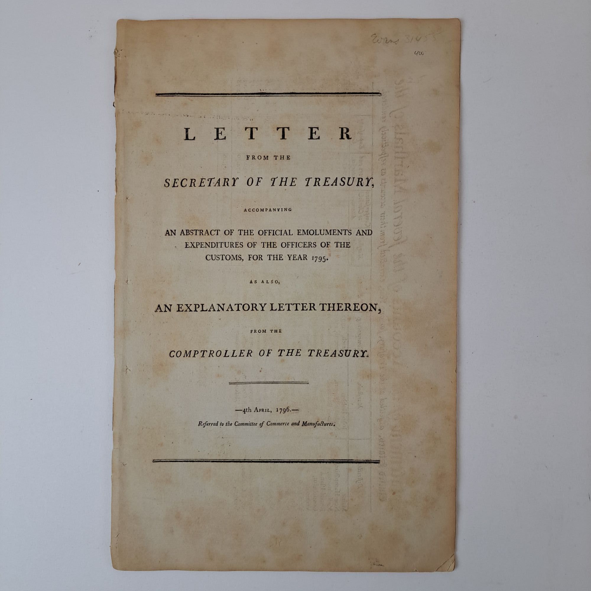 LETTER FROM THE SECRETARY OF THE TREASURY, ACCOMPA