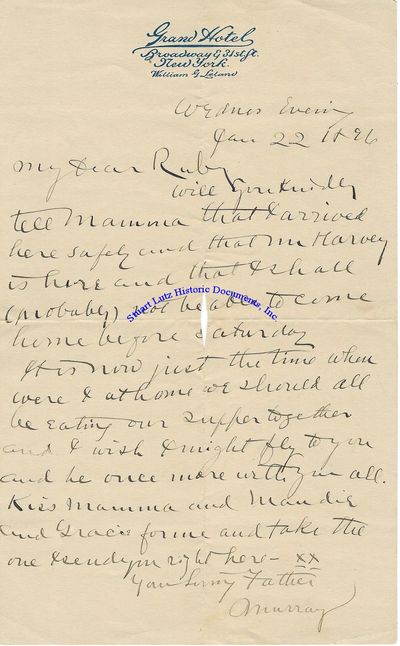 Adirondack Murray Writes Home To His Daugher From New York City