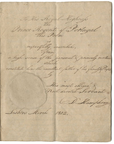 Washington Secretary David Humphreys' 1802 Anti-Slavery Poem dedicated to Prince Regent of Portugal