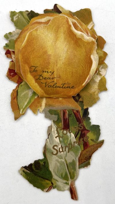 Love's Surprise" -- Yellow Rose "Paper with a Secret"-Style Valentine by Nister