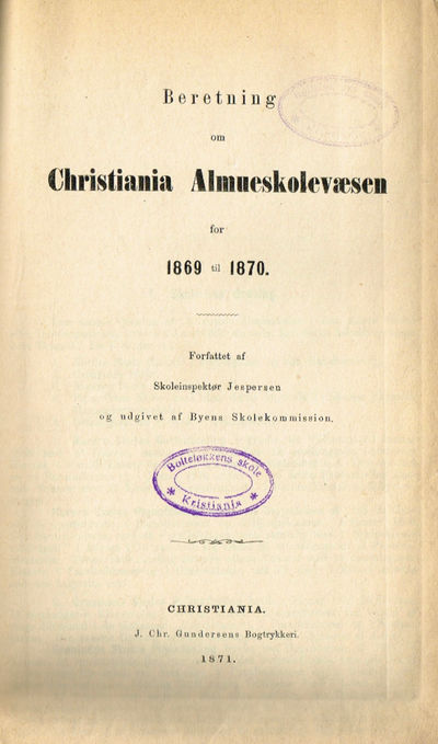 Beretning om Christiania Almueskolevæsen for 1866…