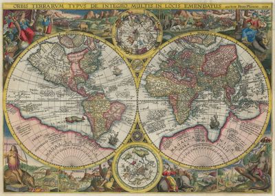 Amsterdam, 1594. Hand-colored engraved map. A milestone in the art of mapmaking: this stunning full-...