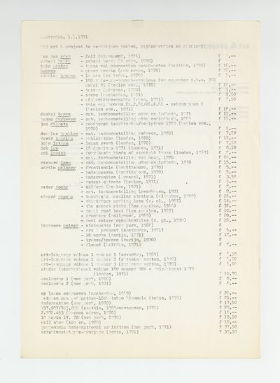 amsterdam, 1.5.1971, bij art & project te verkrijgen boeken, tijdschriften en catalogi [books, magazines and catalogues available at art & project]
