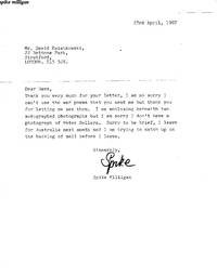 image of Typed Letter signed 'Spike' to David Kwiatkowski (Spike, 1918-2002, Comedian, Writer, Musician, Poet, Playwright and Actor)