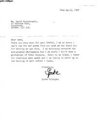 Typed Letter signed 'Spike' to David Kwiatkowski (Spike, 1918-2002, Comedian, Writer, Musician, Poet, Playwright and Actor)