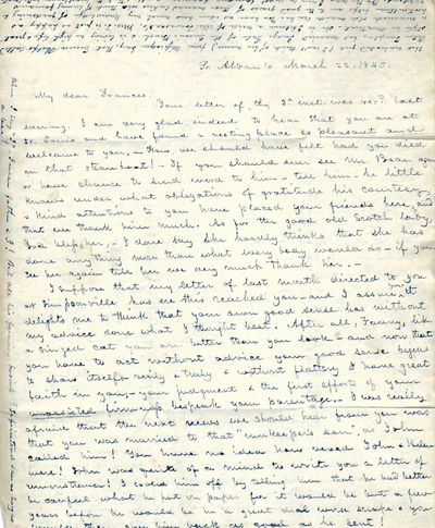 Autograph Letter unsigned, and Helen Lynde, Autograph Note Signed, St. Alban’s Vermont, March 22, 1840, to Frances Ellen Lynde c/o Dr. William Beaumont, St. Louis, Missouri