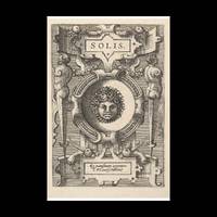 Bust of Sol surrounded by strapwork, from the series 'Deorum dearumque,' a set of images of...