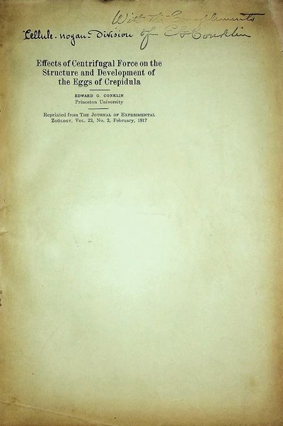 1916. First edition. EFFECTS OF CENTRIFUGAL FORCE ON EMBRYOGENESIS OF A GASTROPOD WITH 23 PLATES. Tw...