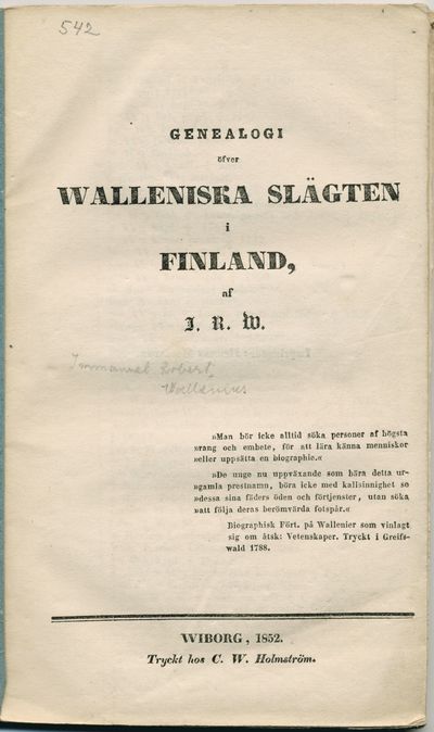 Genealogi öfver Walleniska slägten i Finland, af…