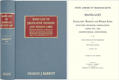 Hand-List of Legislative Sessions and Session Laws Statutory..