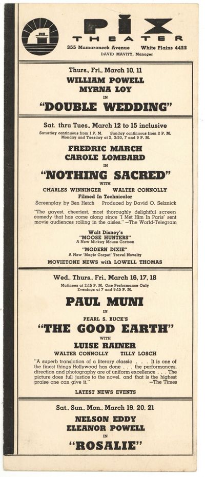 White Plains, : Pix Theater, 1940. Unbound. Very Good. 21 printed mailers. Each is 4
